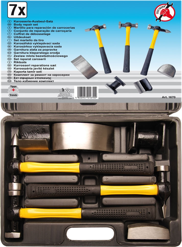 Kit de tas et marteaux de carrosserie- 7 pcs – weboutillage