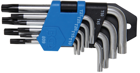 Jeu de clés coudées | courtes | Profil T (pour Torx) avec perçage T10 - T50 | 9 pièces