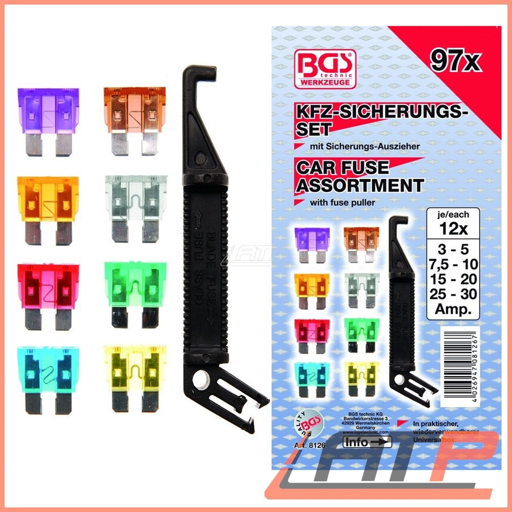 Assortiment de fusibles auto - 3A -30A /97 pièces